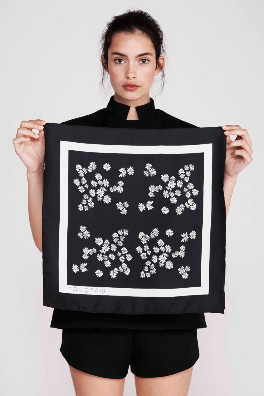 Accessories MacGraw | Silk Neck Tie Scarf In Black Daisy