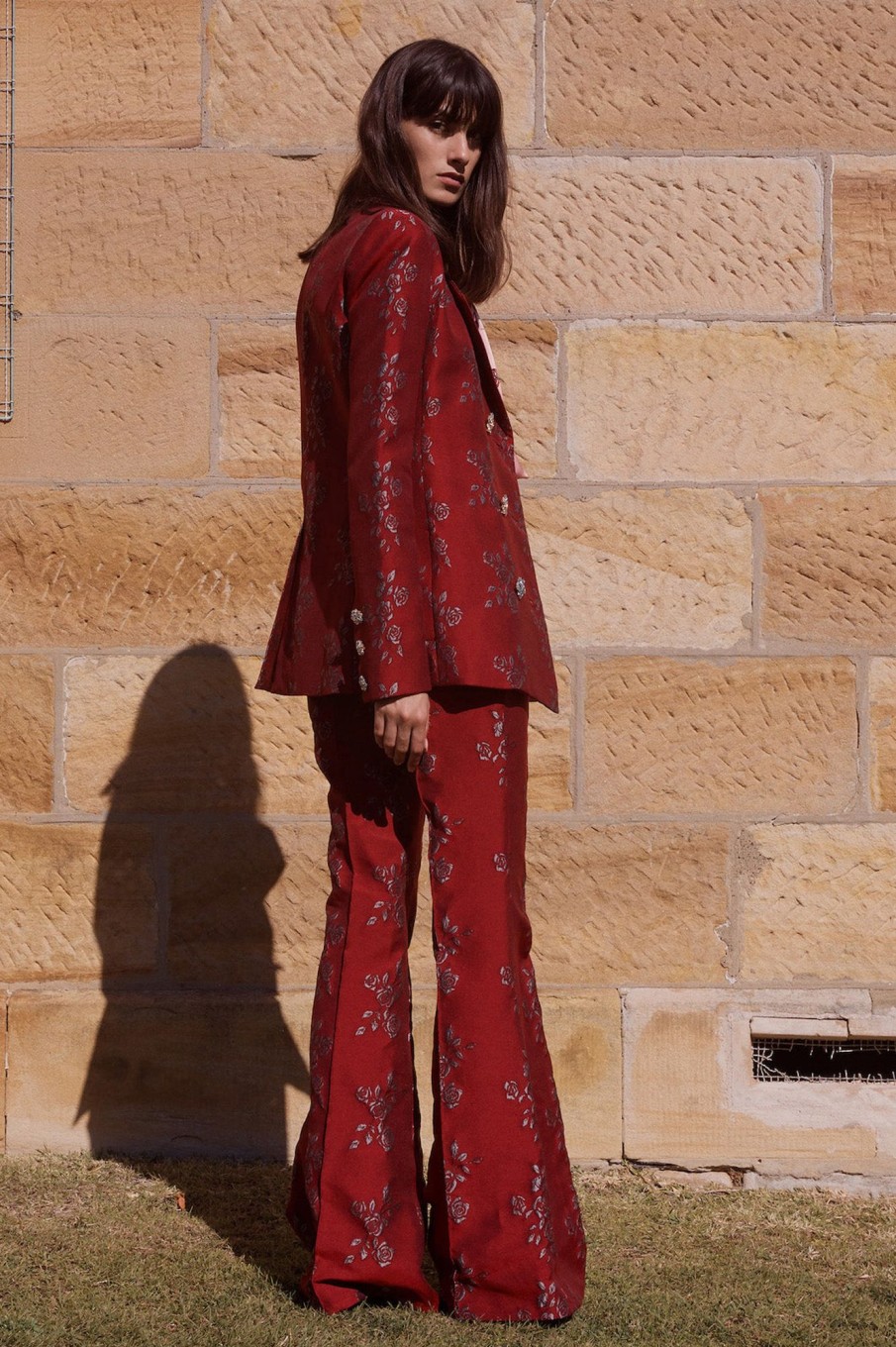 Clothing MacGraw | Circa 72 Trouser In Wine Rose Jacquard