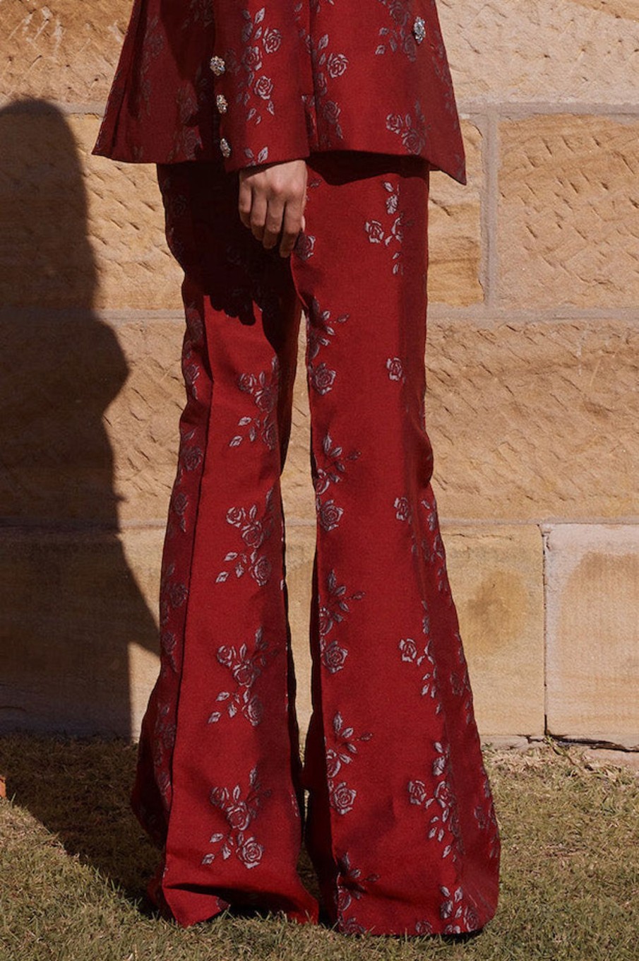 Clothing MacGraw | Circa 72 Trouser In Wine Rose Jacquard